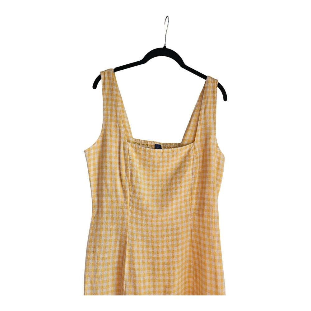 NWT Old Navy Dress M Yellow Gingham Linen Blend Smocked Mini Pull-on Sleeveless - Picture 3 of 9